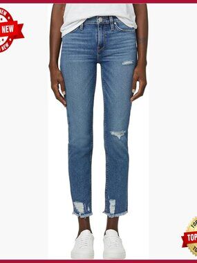 Mid-Rise Straight Leg Crop Jeans, Cotton-Elastane Blend, Ankle Length